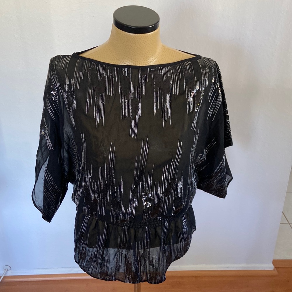 Parker Sequined Silk Sheer Top